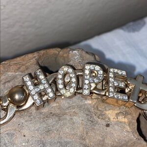 Vintage 90s Traci Lynn Gold 'HOPE' Crystals Charms Bracelet